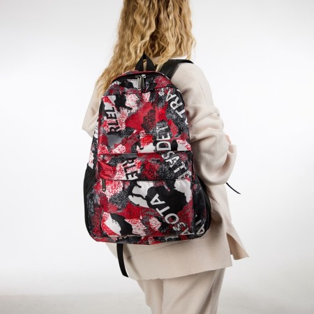Youth backpack from textiles, 3 pockets, gray/red color-5