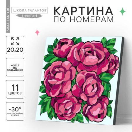 Picture on numbers on canvas with a subframe "Bouquet of peonies", 20 x 20 cm