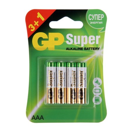 Battery Alkalin GP Super, AAA, LR03-4BL, 1.5V, 3+1 pc.