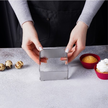 Baking form with adjustment of the size of the “square”, 9-15 cm, height 5 cm, chrome color-3