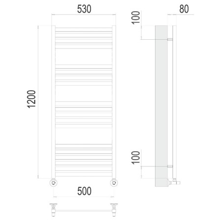 Terminus water heated towel rail "Tuscan" P19, 500x1200 mm, lower connection, chrome-2