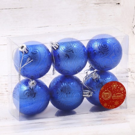 Set of balls plastic D-6 cm, 6 pcs "Lace Patter" Blue-2