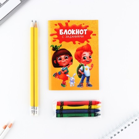 Set: notebook A6, pencils (2 pcs.) And wax crayons (4 pcs.) "Bright emotions"-1