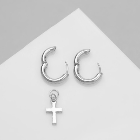 Earrings with the removable element "Transformer" Cross, black color in silver-1