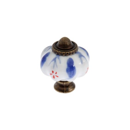 Handle button tundra, ceramic, painted with blue patterns