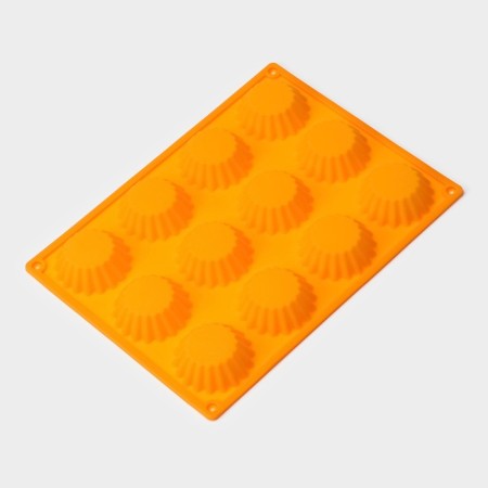 The form for baking the share "Sweets. Circle ", silicone, 28 × 21 cm, 12 cells, d = 6 cm, D at the bottom = 4 cm, color mix-2