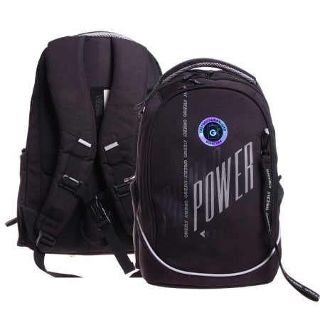 Youth backpack 44 x 28 x 23 cm, ergonomic back, laptop compartment, Grizzly 335, black/gray RU-335-3_3