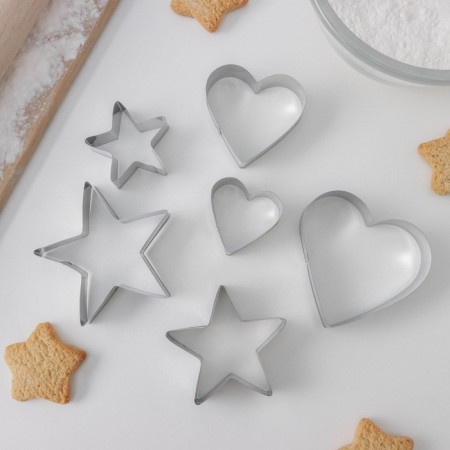 A set of forms for cutting the cookies of the share “heart, asterisk”, 6 objects, 7 × 13 × 1.5 cm, silver color-3