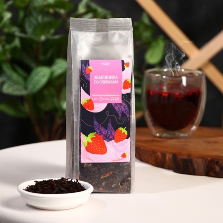 Flavored tea "strawberries with cream", 100 g