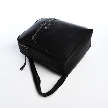 Women's backpack made of artificial leather with lightning, 3 pockets, black color-4