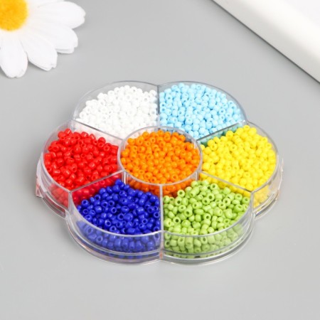Glass beads 12/0 in the flower "paints" color gloss 7 colors x 8 g 8.2x8.2x2 cm