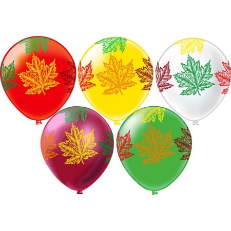 Latex ball 12 “Leaves”, 5-hand, 5 designs, pastel+crystal+metallic, set 25 pcs., Mix-2