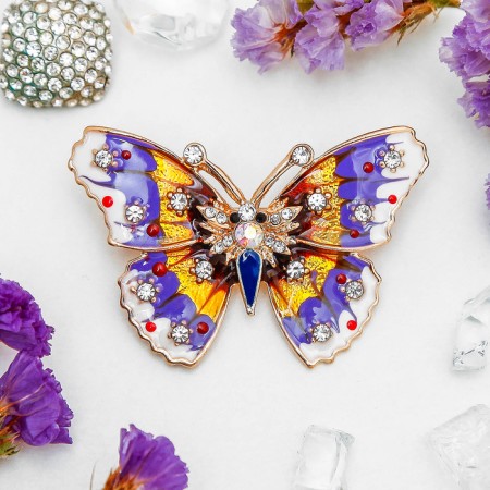 Brooch "Butterfly" mosaic is small, colored in gold