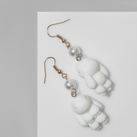 Earrings with pearls "Rabbit" Soft, white color in gold-1