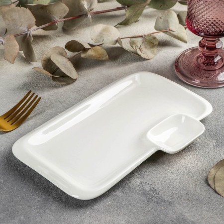 Porcelain rectangular dish with a sausage of Wilmax Teona, 20 × 12 cm, white color-1