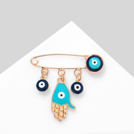Pin-shaped “Peace, Hope, Love”, 3 pendants, Hams's hand, 3.5 cm, blue-blue color in gold-1
