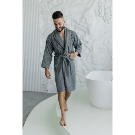 Tainted male bathrobe, size 46, gray color-2