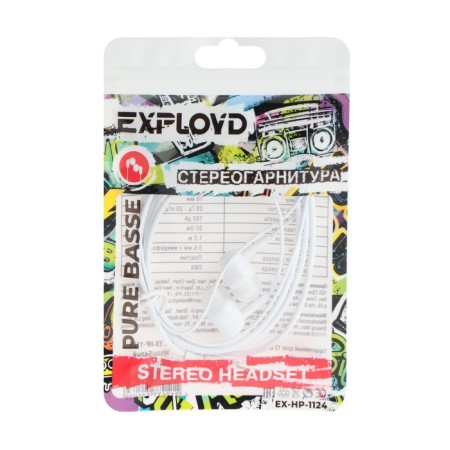 Headphones Exployd Ex-HP-1124, vacuum, microphone, 102 dB, 32 Ohms, 3.5 mm, 1.2 m, white-2