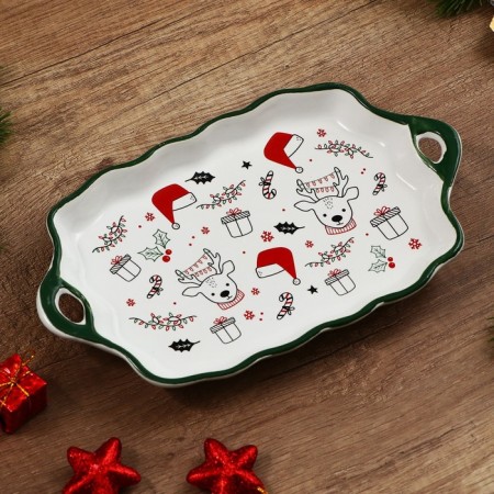 New Year! Ceramic dish "New Year's deer", 23x13x2.5 cm, white color-4