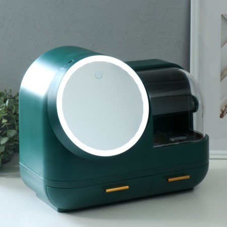 Cosmetics box plastic, mirror with backlight "dark green" 37.5x22x31 cm-7