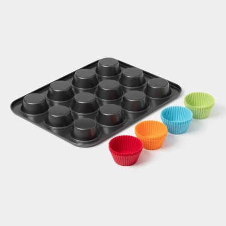 Baking uniform “Silicon Plus”, 35 × 26.5 × 2.5 cm, 12 cells, silicone tabs, anti -stick coating, color of molds mix-7