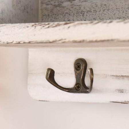 Decorative wood hooks with pocket and shelf "white aged" 10.5x28x18 cm-2