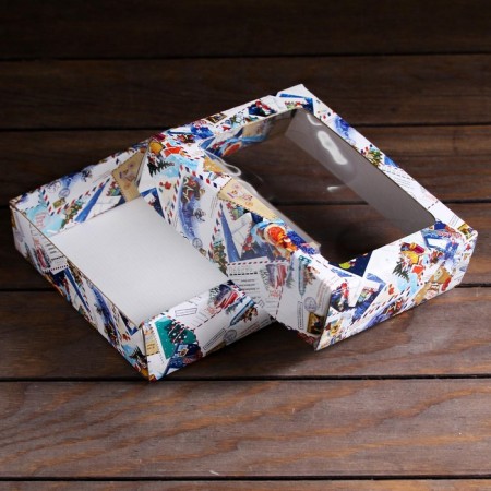 Gift box, lid is, with the window "New Year's Post", 18 x 15 x 5 cm, 1 pc.-3