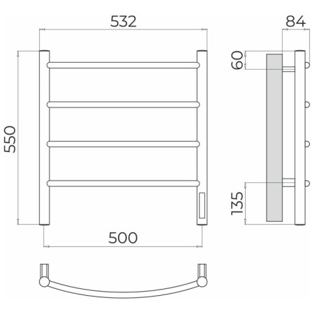 Terminus heated towel rail "Classic" P4, 500x550 mm, chrome-2