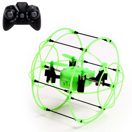 A quadrocopter radio -controlled Drone works on the battery, the color is green