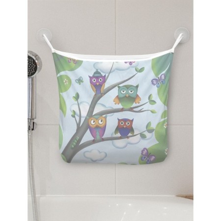 Organizer in a bathtub on suction “Owls on branches”, for storing toys and trifles, size 33x39 cm