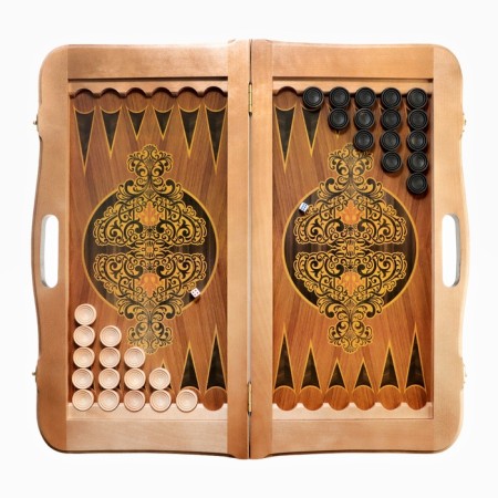 Backgammon wooden skin with a handle large 55 x 55 cm, brown, board game-2