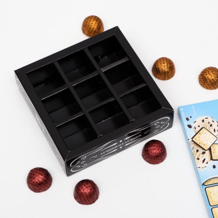 Box for sweets 9 pcs, "male", black, 13.7 x 13.7 x 3.5 cm,-2