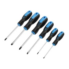 A set of screwdrivers of tundra, CRV, chrome, 2k handles, PH0, SL3x75 mm, PH1-2, SL5-6x100 mm, 6 pcs.