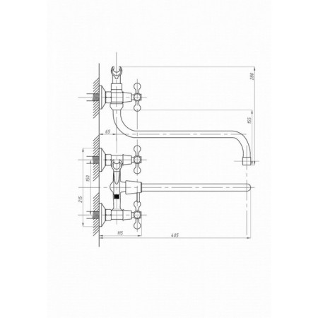 Fauzt FZS-471-06 bath mixer, two-wound, long spout, shower, chrome-3