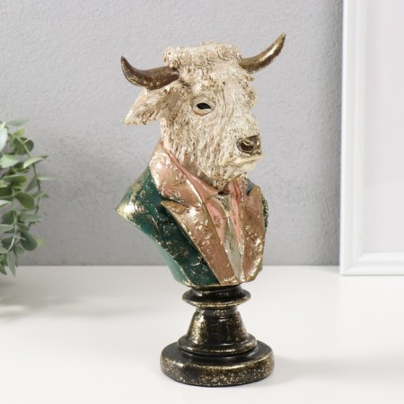 Souvenir Polystone Bust "White Bison in a jacket with a tie" 16x11.5x25 cm-1