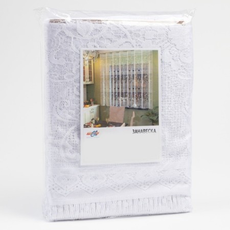 Tulle to the kitchen with a curtain tape, 170x250 cm, white color, 100% polyester-5