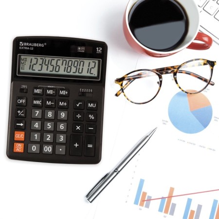 Brauberg Extra-12-BK desktop calculator, 12-bit, 206 x 155 mm, double power, black-10