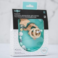 Gift set: Holder for a nipple-dummy and a “Elephant“ Elephant ”, Mum & Baby
