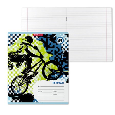 Notebook 24 sheets in the Erichkrause Cyclist line, cover coated cardboard, offset block, whiteness 100%, with print