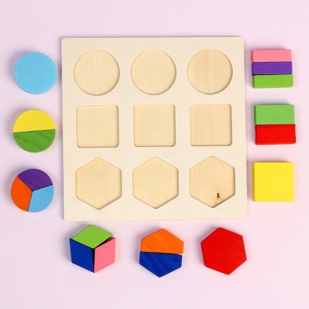 Puzzle "Figures. Fractions and whole ”3 × 3 cm, up to 1/3-5