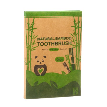 Middle bamboo toothbrush, 5 pieces, mix of flowers-5