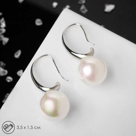 Earrings with pearls "drop" semicircle, white color in silver