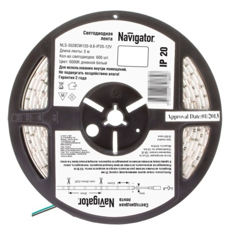 LED strip Innolux 8 mm, 5 m, IP20, 3528, 120 LED/m, 9.6 W/m, 12 V, 6000K, glow cold white