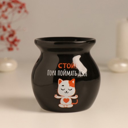 Aroma lamp ceramics "Stop! It's time to catch Zen" Black 7.2x7.2x7.8 cm-2