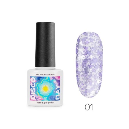 TNL Professional Disco Day gel polish, with color mica, No. 1 lavender mohito, 6 ml