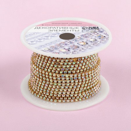Chain with rhinestones, with holography, metal, glass, 2 mm, 9 ± 1 m, gold color-4