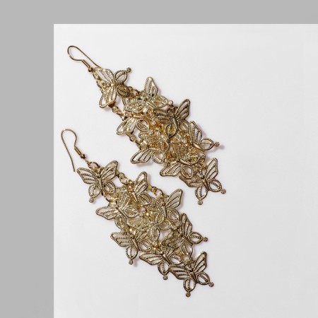 Earrings hanging "butterflies" swarm, color gold, 10 cm-1