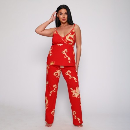 Female set (top/pants), red color, size 44