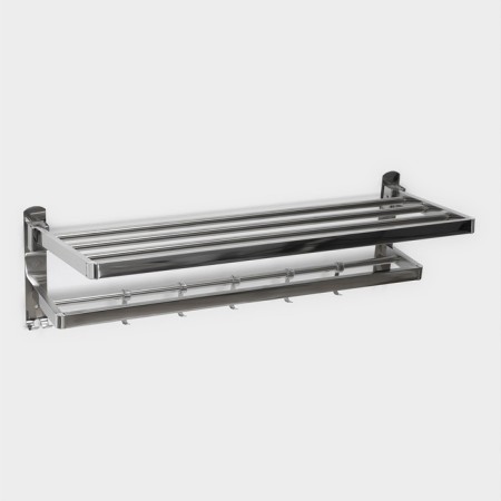 Hinged shelf with a holder of towels, 5 moving hooks, silver color
