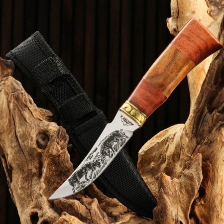 Hunting knife "Fight", 22cm, blade 112mm/2.8 mm, wood, with engraving, mix